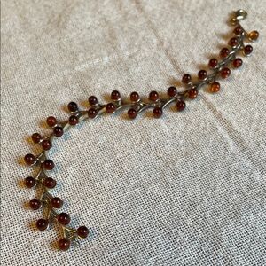 Vintage Old Pawn .925 Sterling Silver and Baltic Amber Organic Floral Bracelet